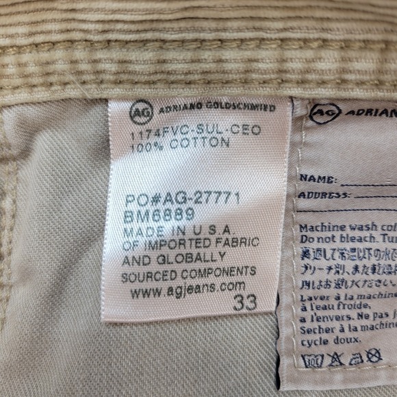 AG Adriano Goldschmied Corduroy Pants Mens 33x27 Brown Graduate Tailored Preppy - Picture 5 of 12